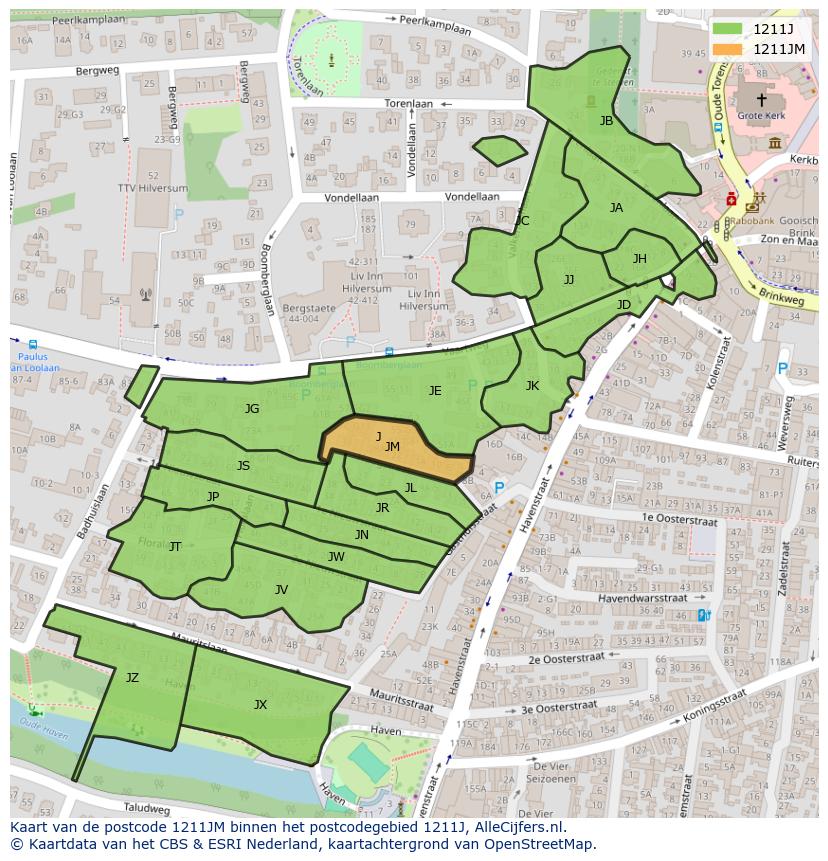 Afbeelding van het postcodegebied 1211 JM op de kaart.