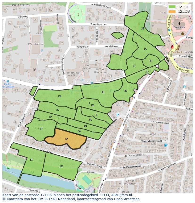 Afbeelding van het postcodegebied 1211 JV op de kaart.