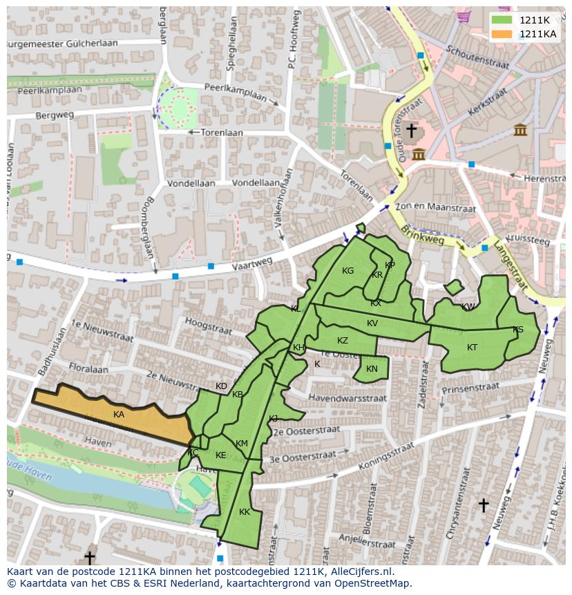 Afbeelding van het postcodegebied 1211 KA op de kaart.