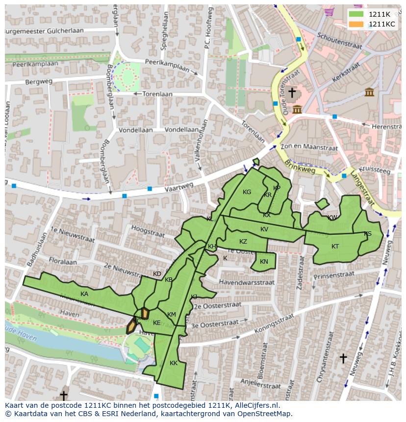 Afbeelding van het postcodegebied 1211 KC op de kaart.