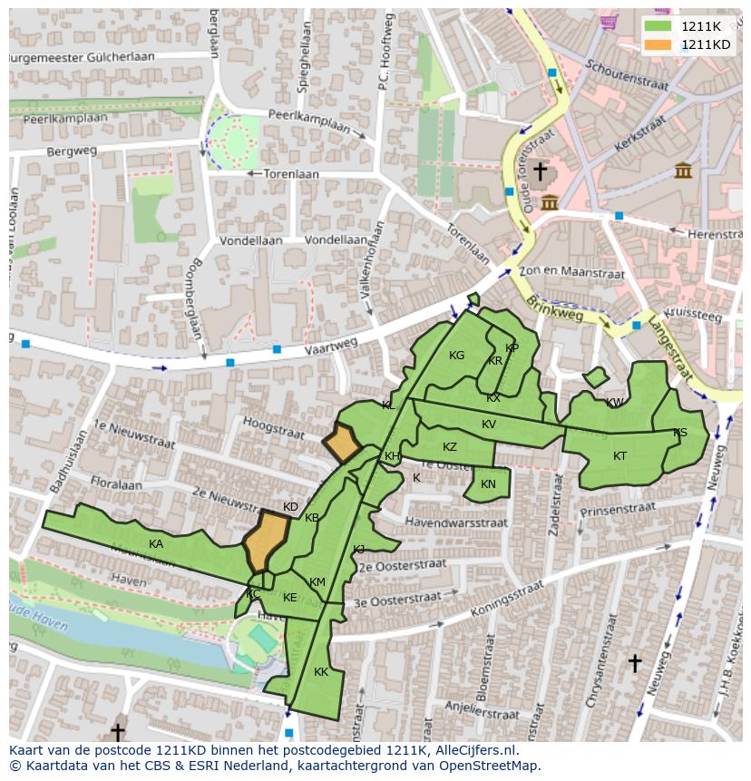 Afbeelding van het postcodegebied 1211 KD op de kaart.
