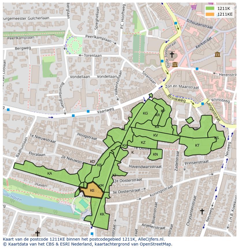 Afbeelding van het postcodegebied 1211 KE op de kaart.