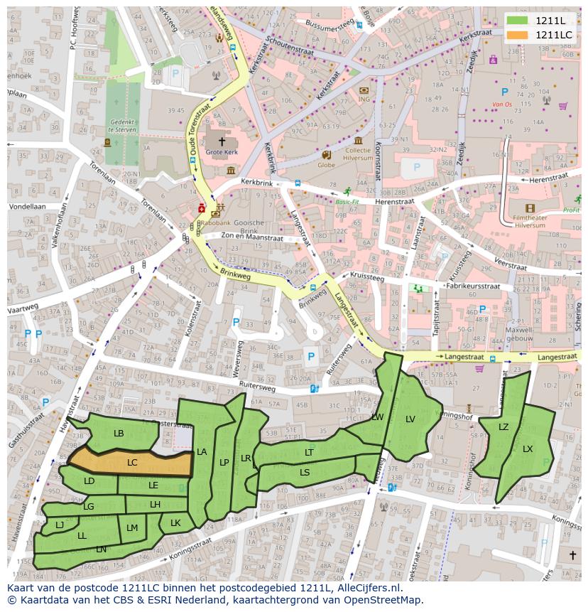 Afbeelding van het postcodegebied 1211 LC op de kaart.