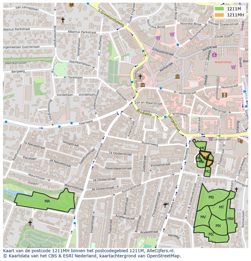Afbeelding van het postcodegebied 1211 MH op de kaart.