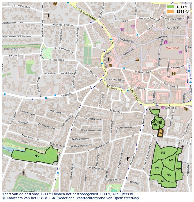 Afbeelding van het postcodegebied 1211 MJ op de kaart.