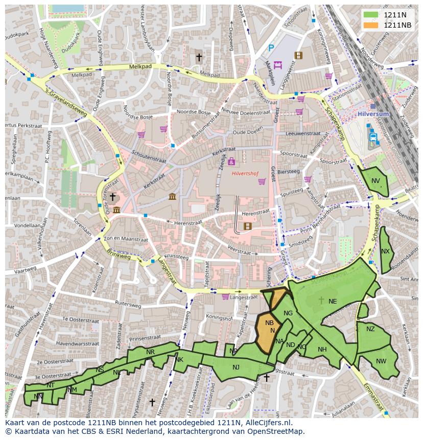 Afbeelding van het postcodegebied 1211 NB op de kaart.