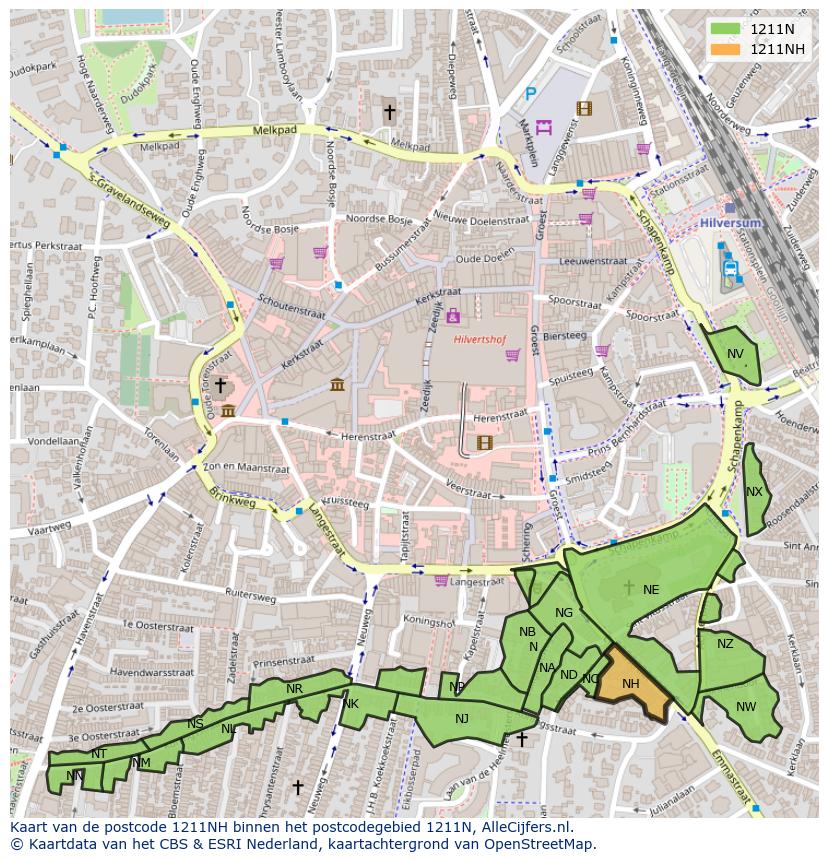 Afbeelding van het postcodegebied 1211 NH op de kaart.