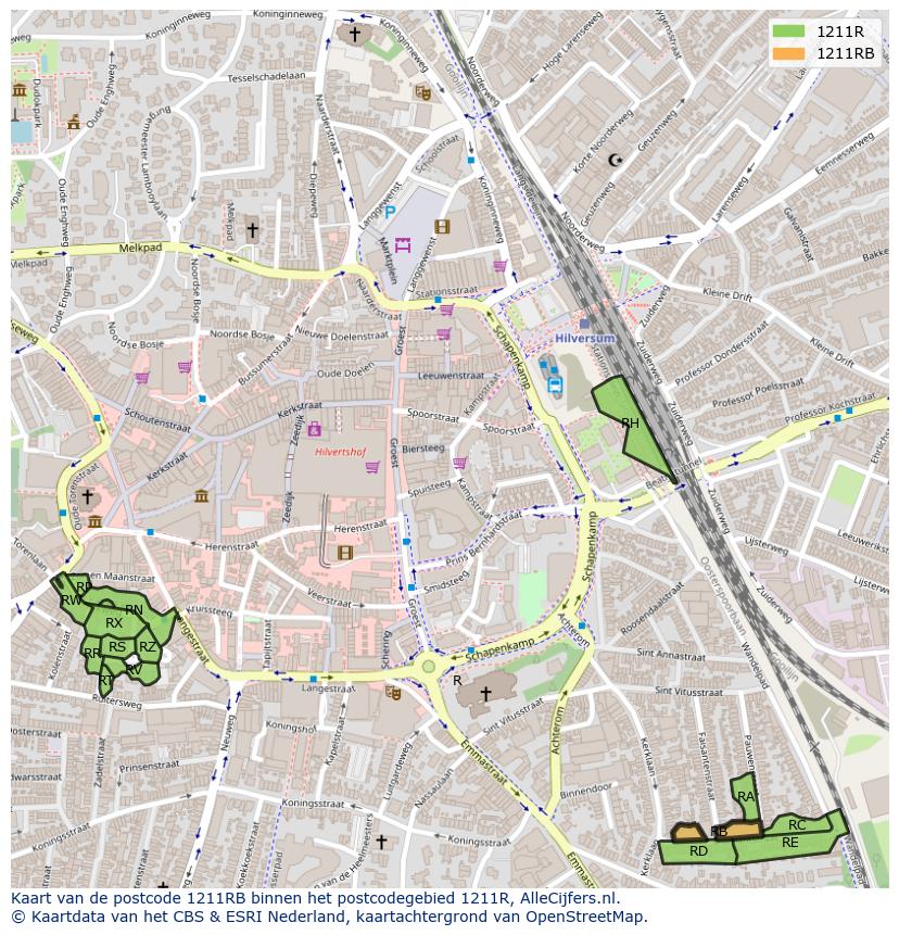 Afbeelding van het postcodegebied 1211 RB op de kaart.