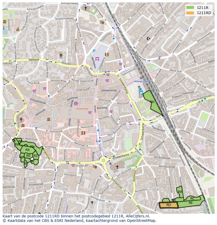 Afbeelding van het postcodegebied 1211 RD op de kaart.