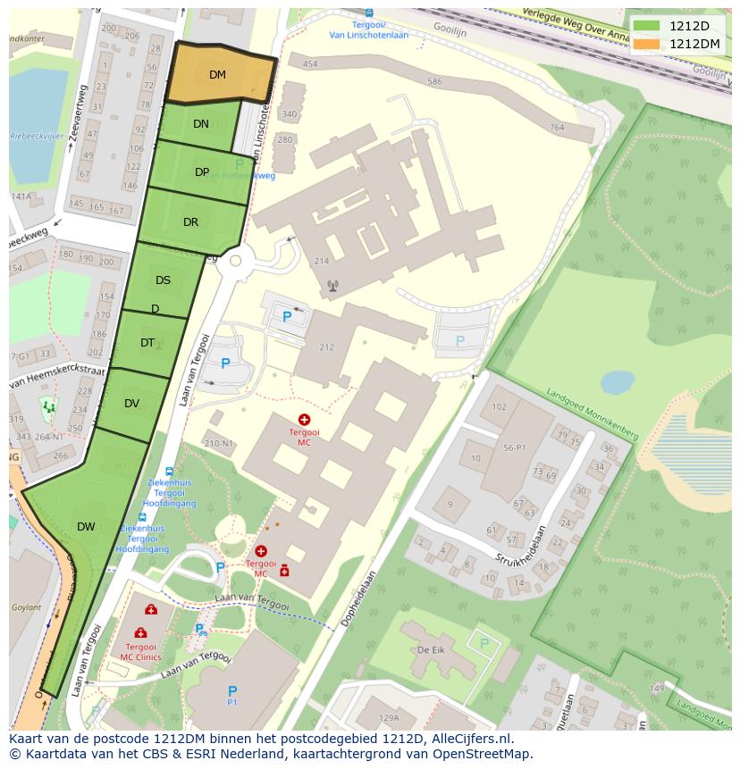 Afbeelding van het postcodegebied 1212 DM op de kaart.