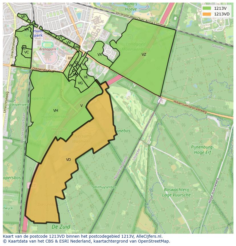 Afbeelding van het postcodegebied 1213 VD op de kaart.