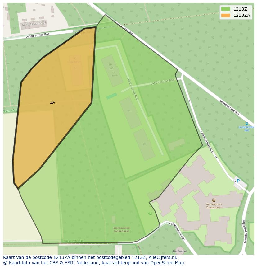 Afbeelding van het postcodegebied 1213 ZA op de kaart.