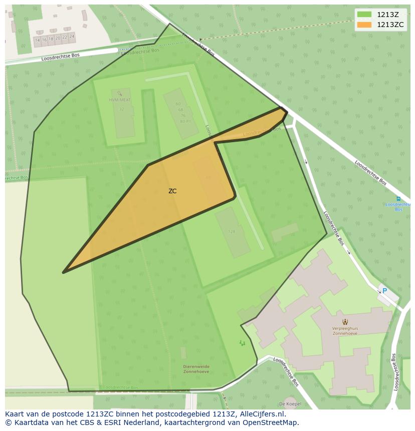 Afbeelding van het postcodegebied 1213 ZC op de kaart.