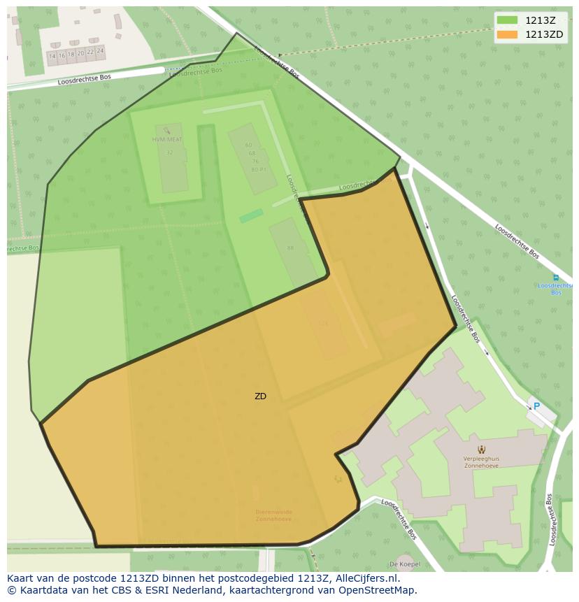 Afbeelding van het postcodegebied 1213 ZD op de kaart.