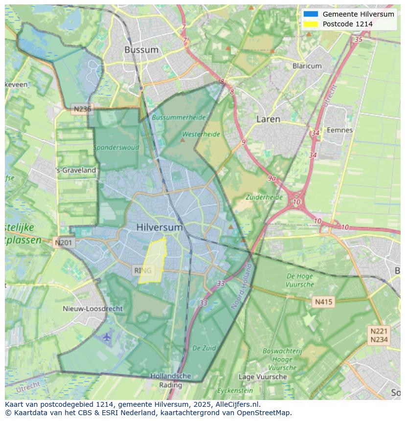 Afbeelding van het postcodegebied 1214 op de kaart.