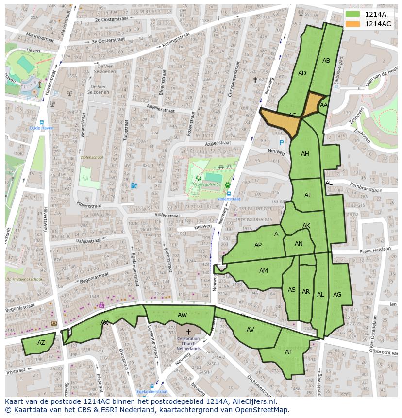 Afbeelding van het postcodegebied 1214 AC op de kaart.