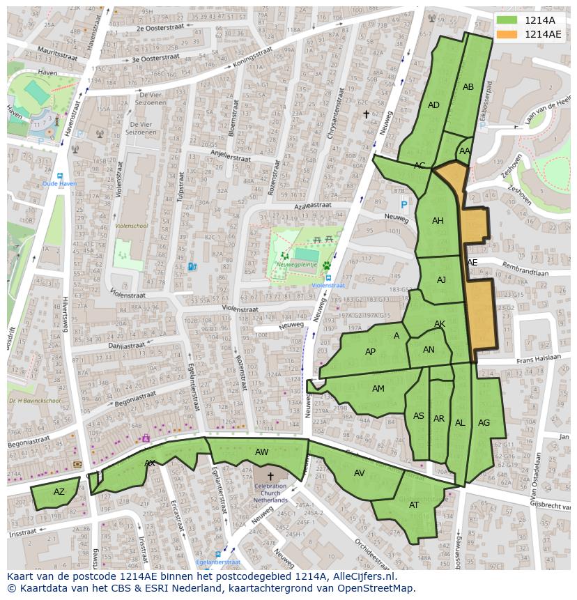 Afbeelding van het postcodegebied 1214 AE op de kaart.