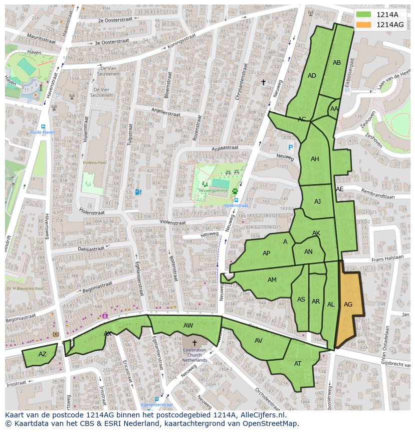 Afbeelding van het postcodegebied 1214 AG op de kaart.