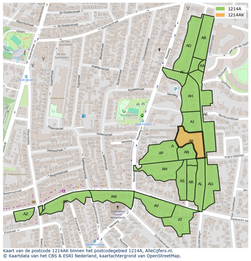 Afbeelding van het postcodegebied 1214 AK op de kaart.