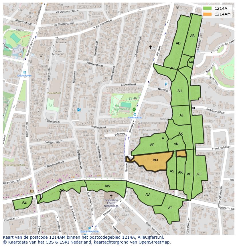 Afbeelding van het postcodegebied 1214 AM op de kaart.