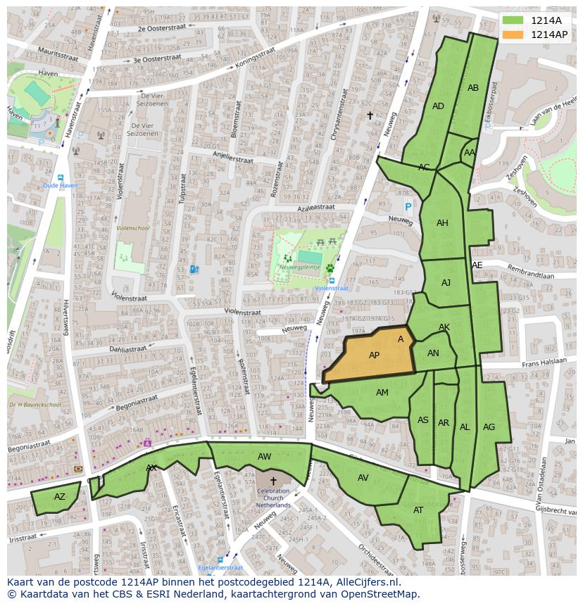 Afbeelding van het postcodegebied 1214 AP op de kaart.