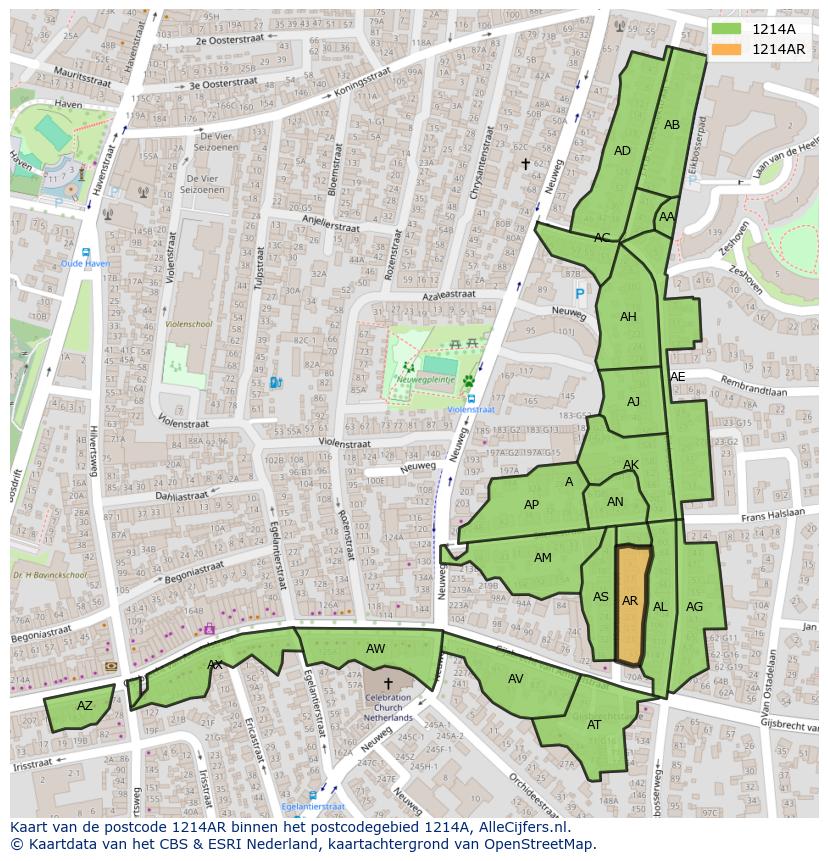Afbeelding van het postcodegebied 1214 AR op de kaart.