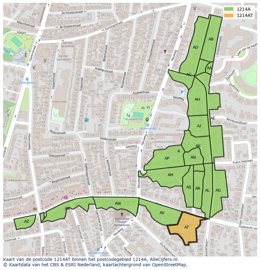 Afbeelding van het postcodegebied 1214 AT op de kaart.