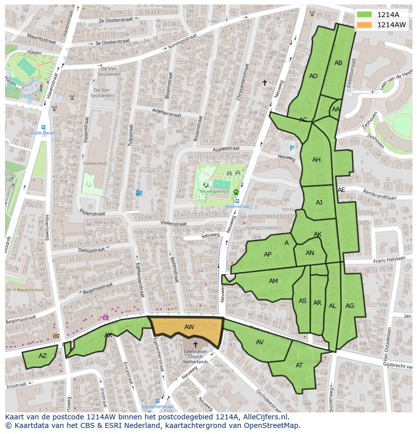 Afbeelding van het postcodegebied 1214 AW op de kaart.