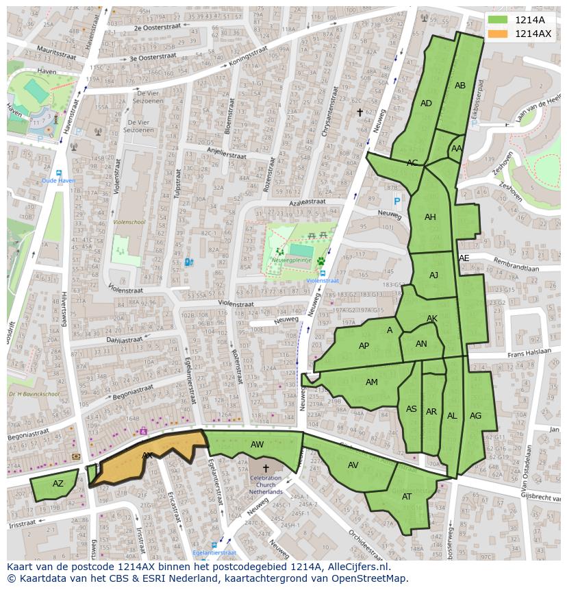 Afbeelding van het postcodegebied 1214 AX op de kaart.