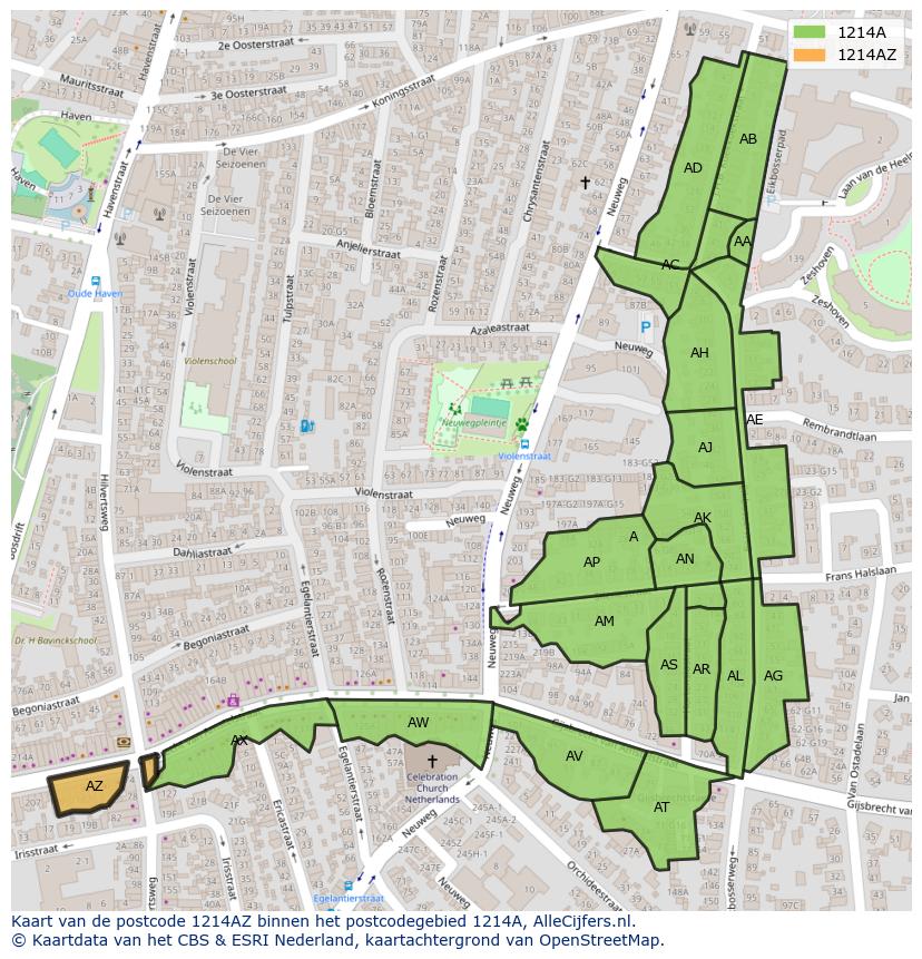 Afbeelding van het postcodegebied 1214 AZ op de kaart.