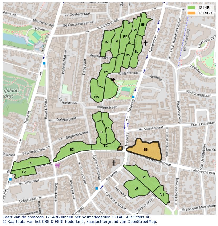 Afbeelding van het postcodegebied 1214 BB op de kaart.