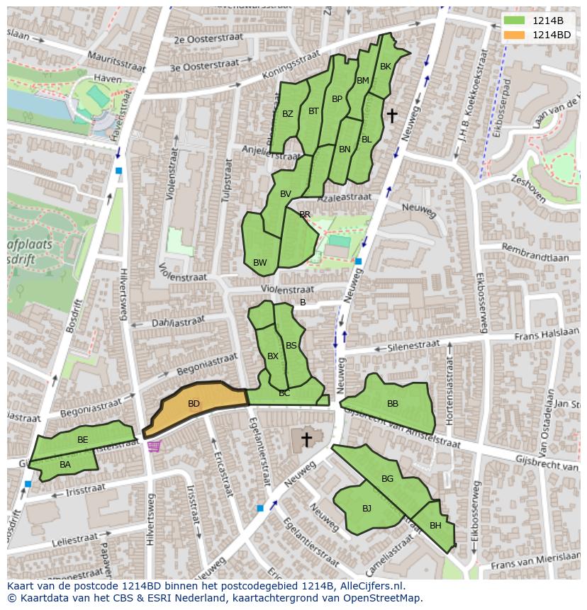 Afbeelding van het postcodegebied 1214 BD op de kaart.