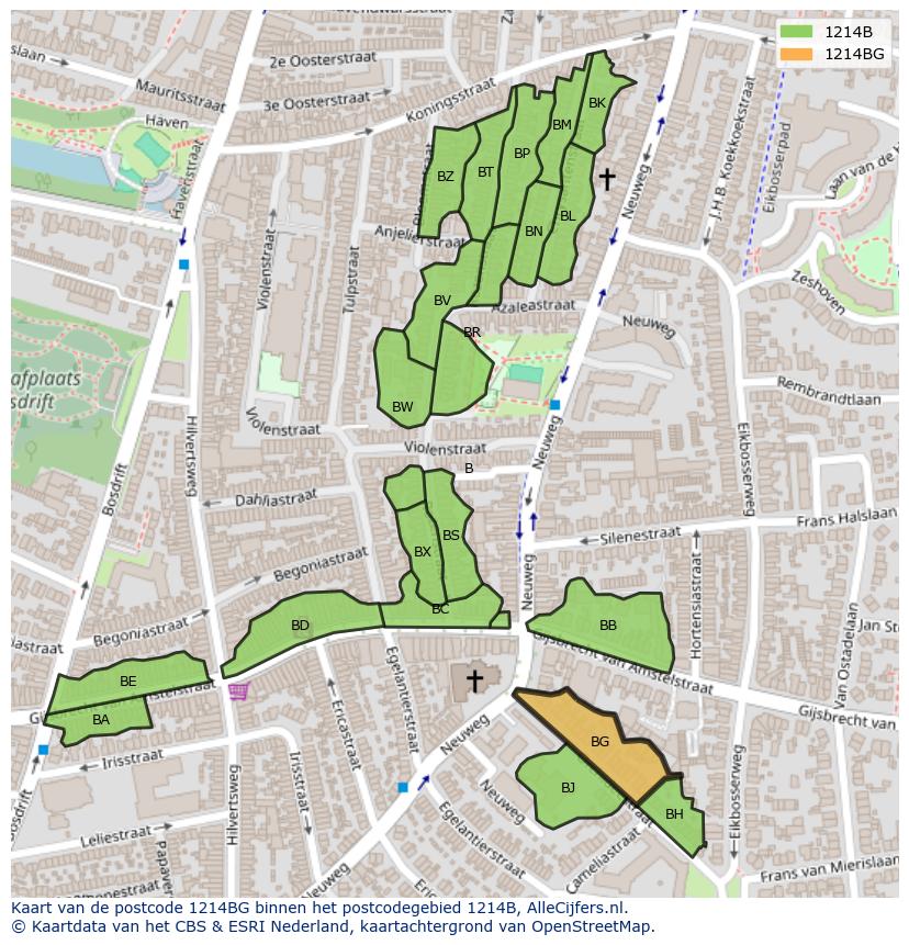 Afbeelding van het postcodegebied 1214 BG op de kaart.