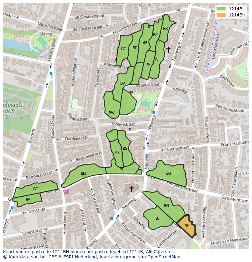 Afbeelding van het postcodegebied 1214 BH op de kaart.