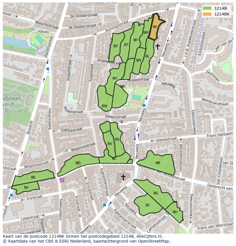Afbeelding van het postcodegebied 1214 BK op de kaart.