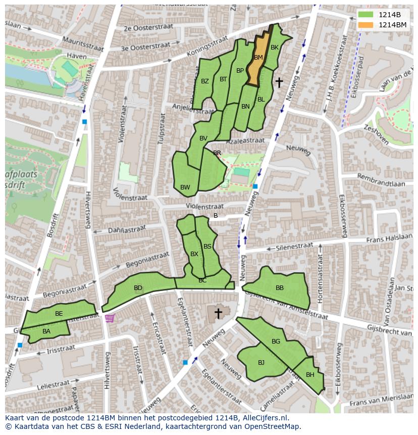 Afbeelding van het postcodegebied 1214 BM op de kaart.