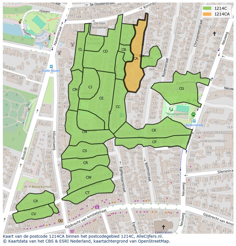 Afbeelding van het postcodegebied 1214 CA op de kaart.