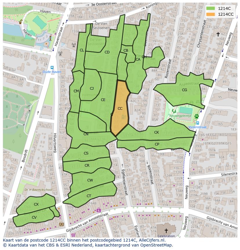 Afbeelding van het postcodegebied 1214 CC op de kaart.