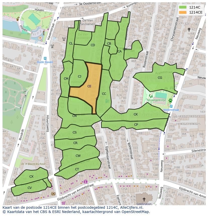 Afbeelding van het postcodegebied 1214 CE op de kaart.