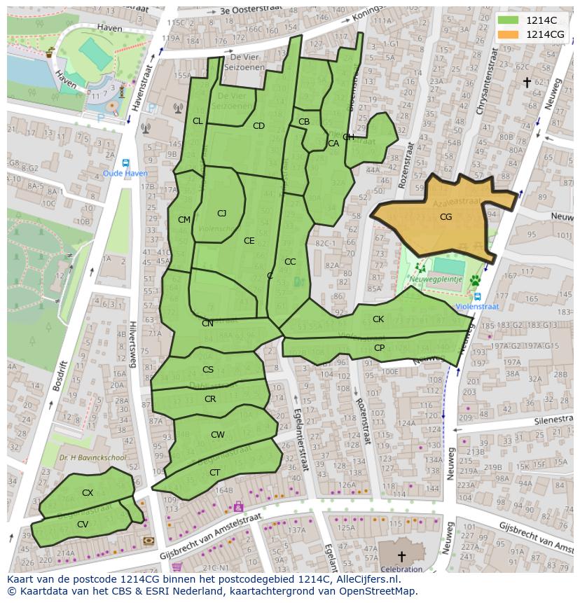 Afbeelding van het postcodegebied 1214 CG op de kaart.