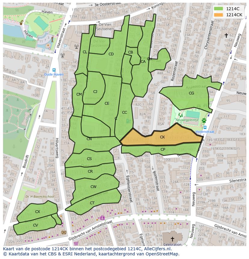 Afbeelding van het postcodegebied 1214 CK op de kaart.