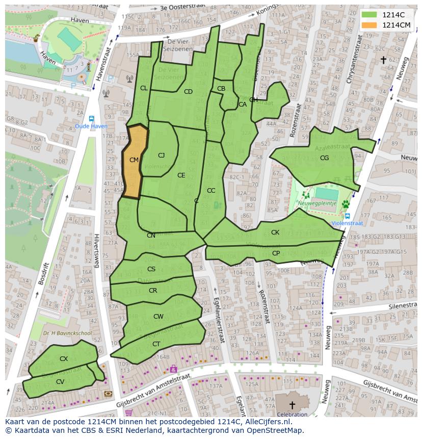 Afbeelding van het postcodegebied 1214 CM op de kaart.