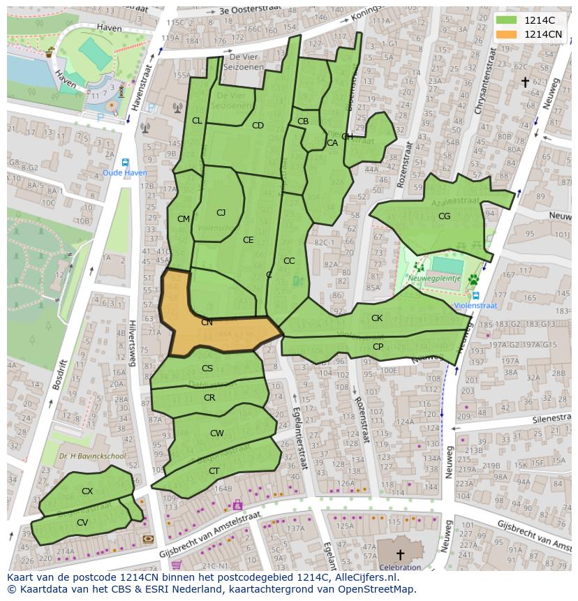 Afbeelding van het postcodegebied 1214 CN op de kaart.