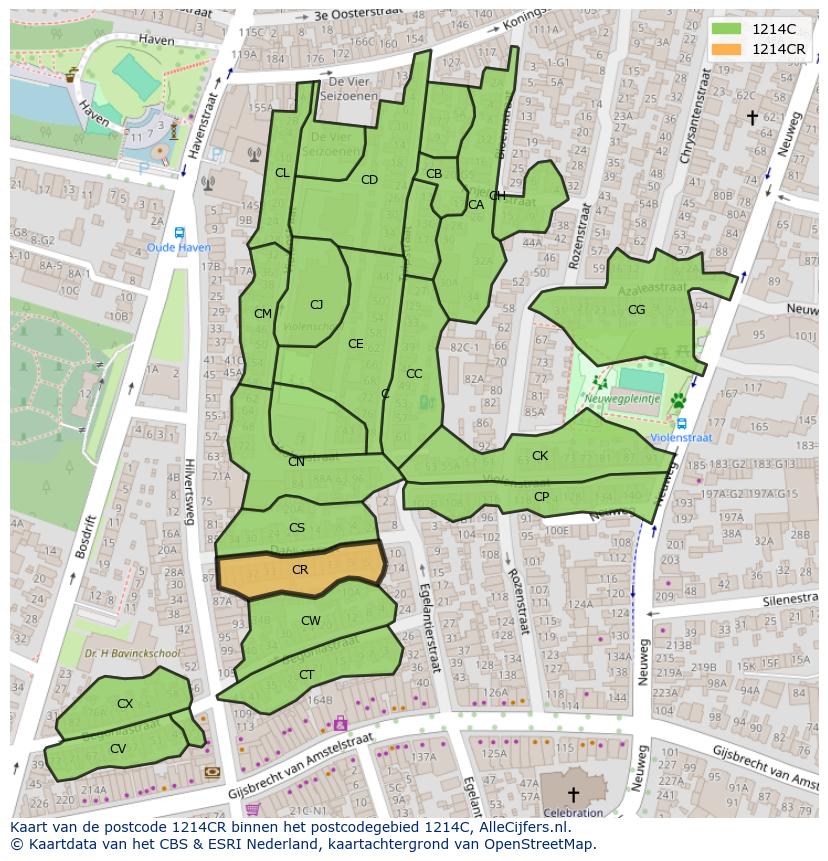 Afbeelding van het postcodegebied 1214 CR op de kaart.