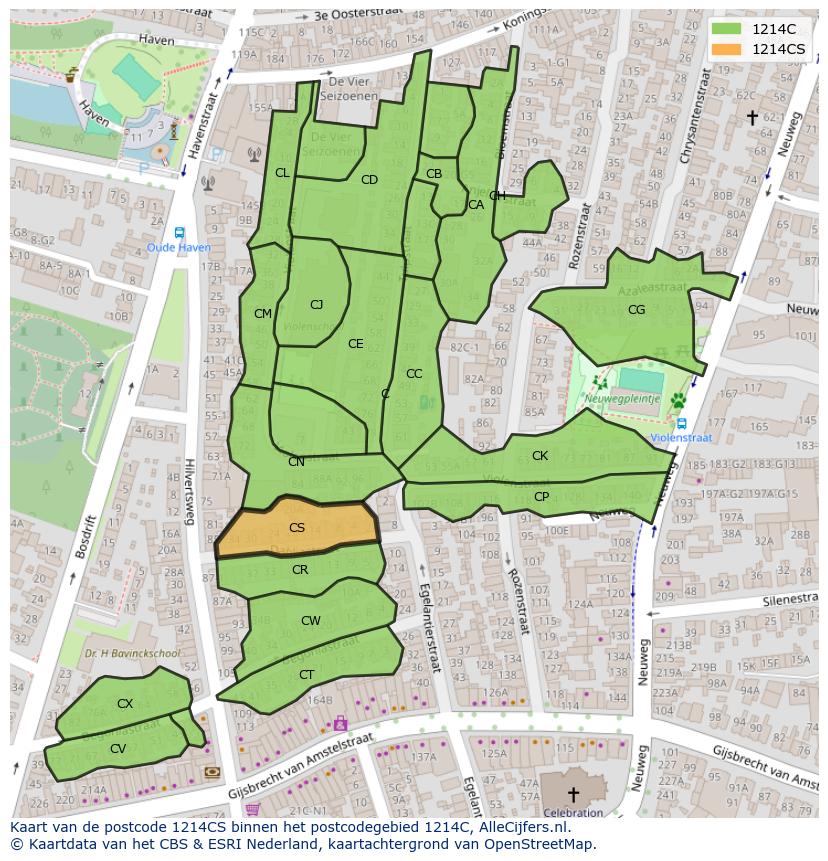 Afbeelding van het postcodegebied 1214 CS op de kaart.