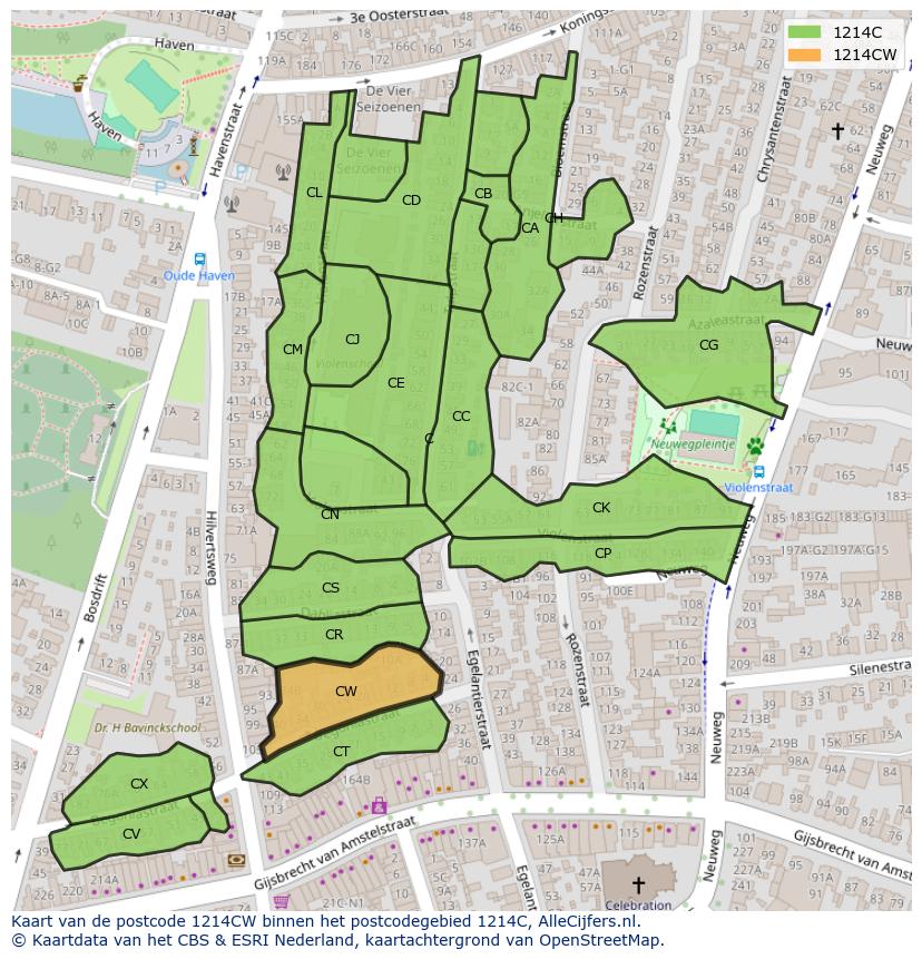 Afbeelding van het postcodegebied 1214 CW op de kaart.