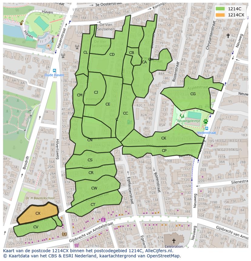 Afbeelding van het postcodegebied 1214 CX op de kaart.