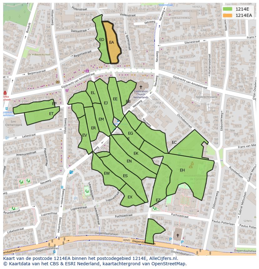 Afbeelding van het postcodegebied 1214 EA op de kaart.