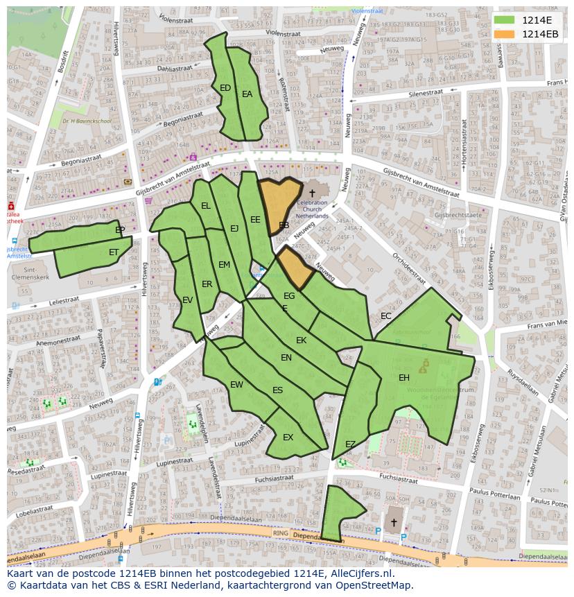 Afbeelding van het postcodegebied 1214 EB op de kaart.
