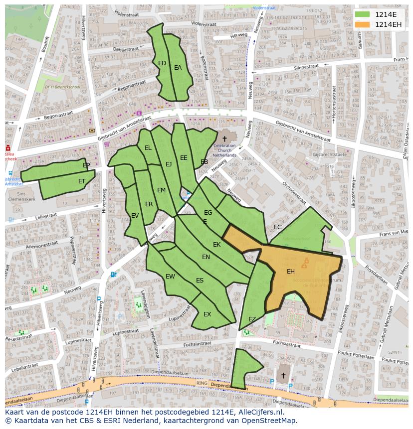 Afbeelding van het postcodegebied 1214 EH op de kaart.